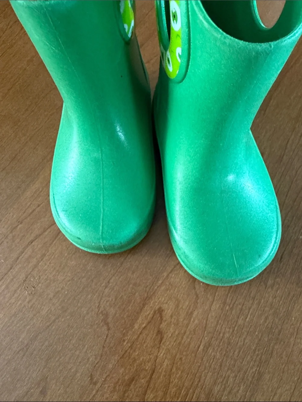 Kids Okabashi Green Slip-On Rain Boots Monster eyes